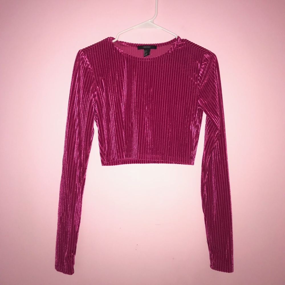 Pink Velvet Ribbed Crop